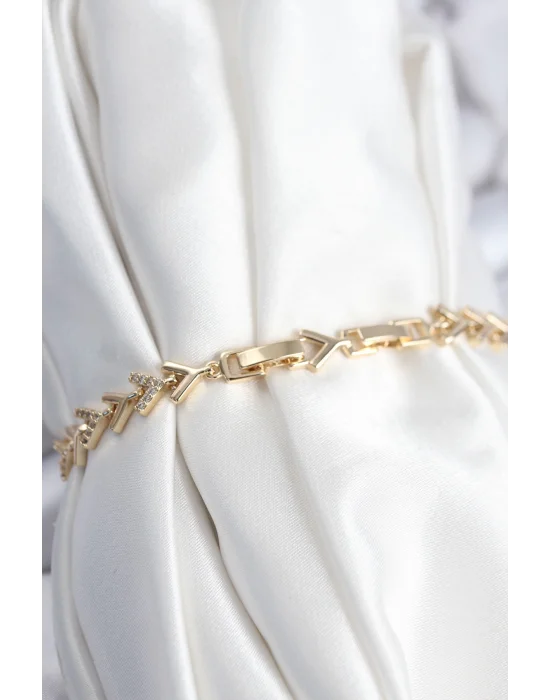 Pirinç VIP Seri Gold Zirkon Taşlı Balık Sırtı Model Kadın Bileklik