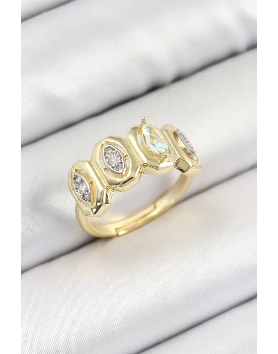 Pirinç Zirkon Taşlı Damla Model Gold Renk Kadın Yüzük