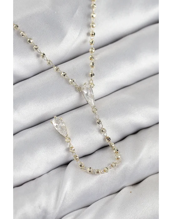 Pirinç Zirkon Taşlı Gold Renk Kadın Y Kolye