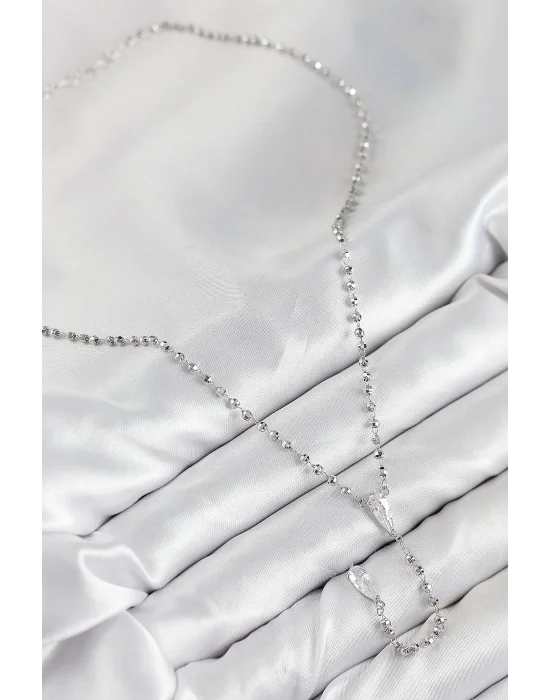 Pirinç Zirkon Taşlı Gümüş Renk Kadın Y Kolye