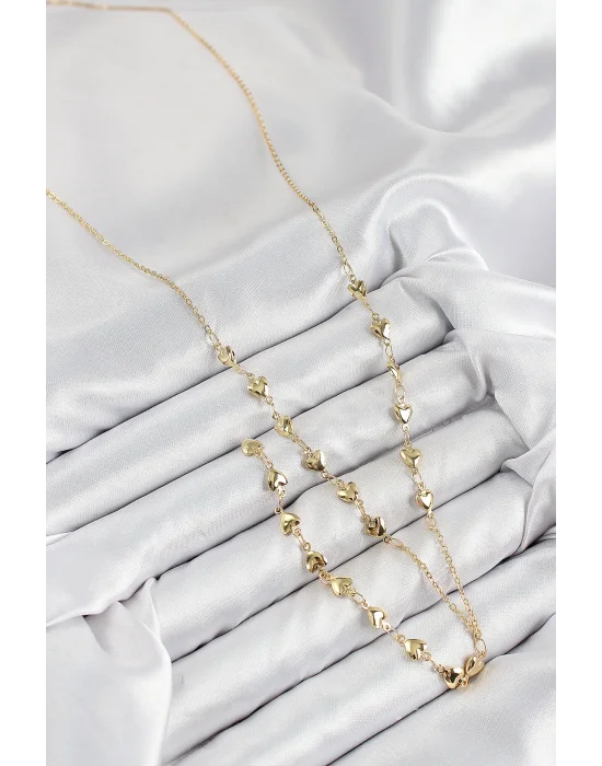 Pirinç Zirkon Taşlı Kalp Model Gold Renk Y Kolye