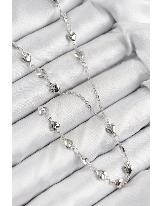 Pirinç Zirkon Taşlı Kalp Model Gümüş Renk Y Kolye