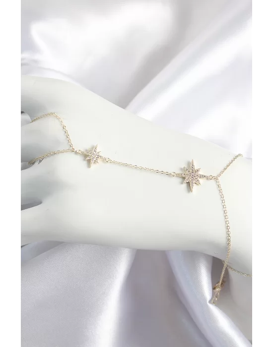Pirinç Zirkon Taşlı Kutup Yıldızı Model Gold Renk Kadın Şahmeran