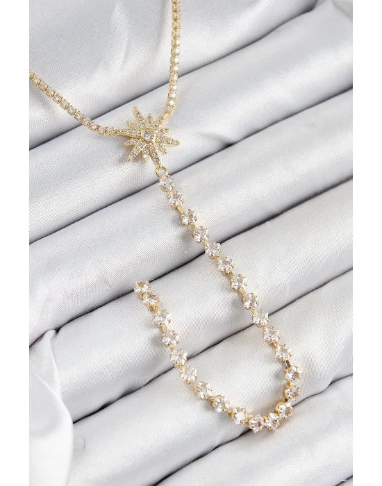 Pirinç Zirkon Taşlı Kutup Yıldızı Model Gümüş Renk Y Kolye