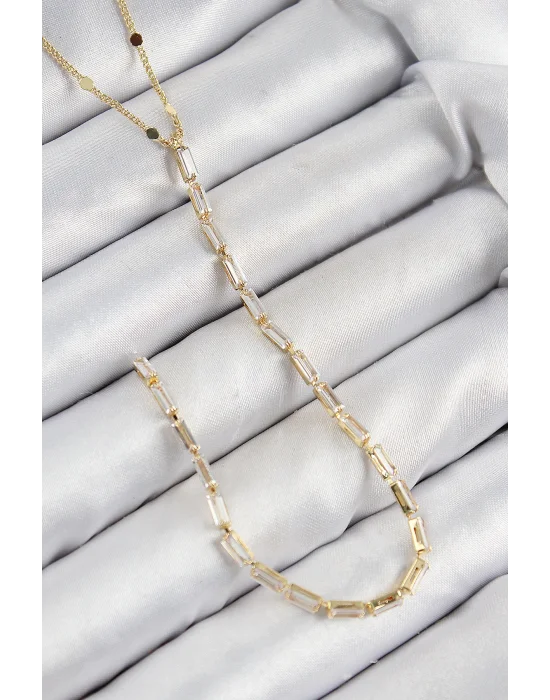 Pirinç Zirkon Taşlı Model Gold Renk Y Kolye