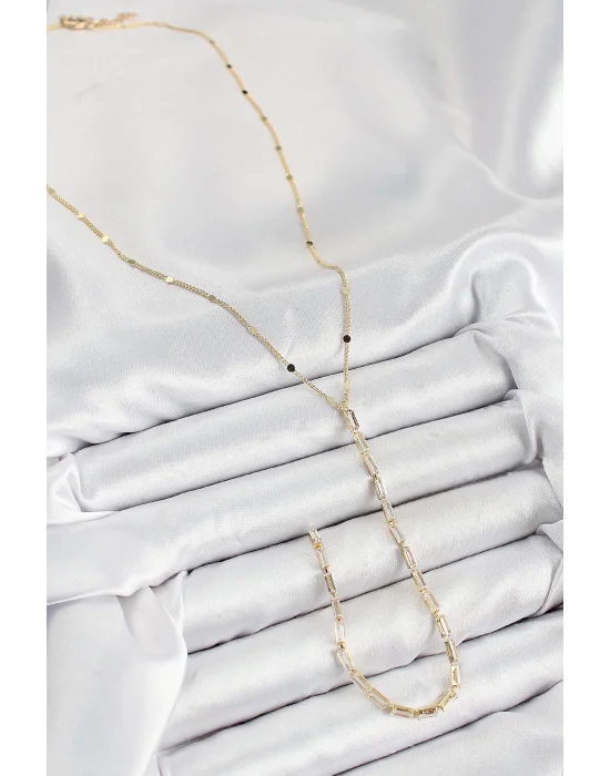 Pirinç Zirkon Taşlı Model Gold Renk Y Kolye