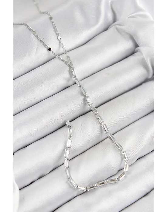 Pirinç Zirkon Taşlı Model Gümüş Renk Y Kolye