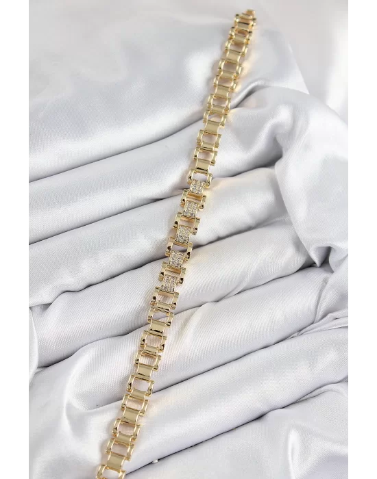 Pirinç Zirkon Taşlı Parçalı Model Gold Renk Kadın Bileklik