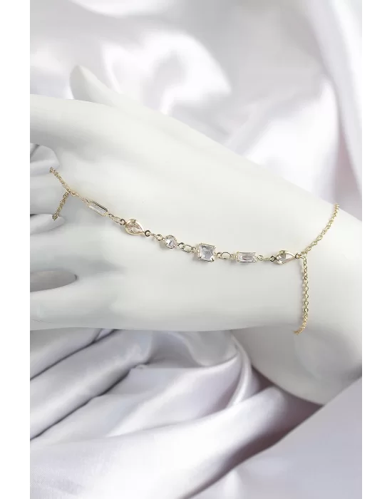 Pirinç Zirkon Taşlı Y Model Gold Renk Kadın Şahmeran