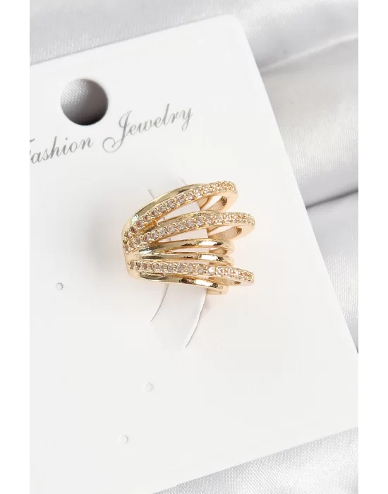 Pirinç Zirkon Taşlı Yay Model Gold Renk Sağ Kıkırdak Küpe