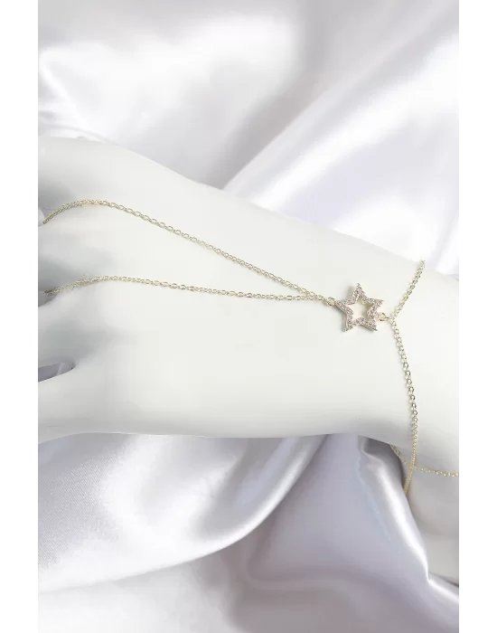Pirinç Zirkon Taşlı Yıldız Model Gold Renk Kadın Şahmeran