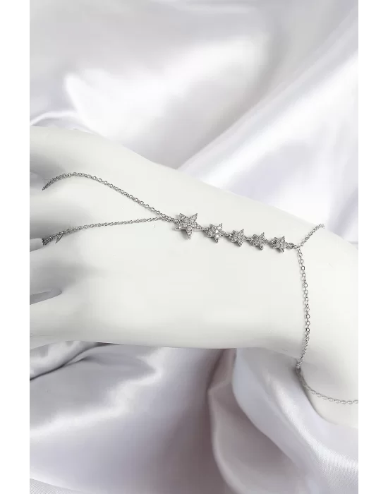 Pirinç Zirkon Taşlı Yıldız Model Gümüş Renk Kadın Şahmeran