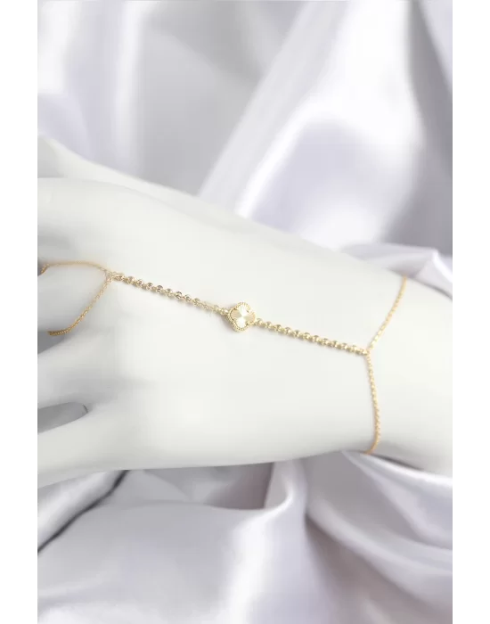 Pirinç Zirkon Taşlı Yonca Model Gold Renk Şahmeran