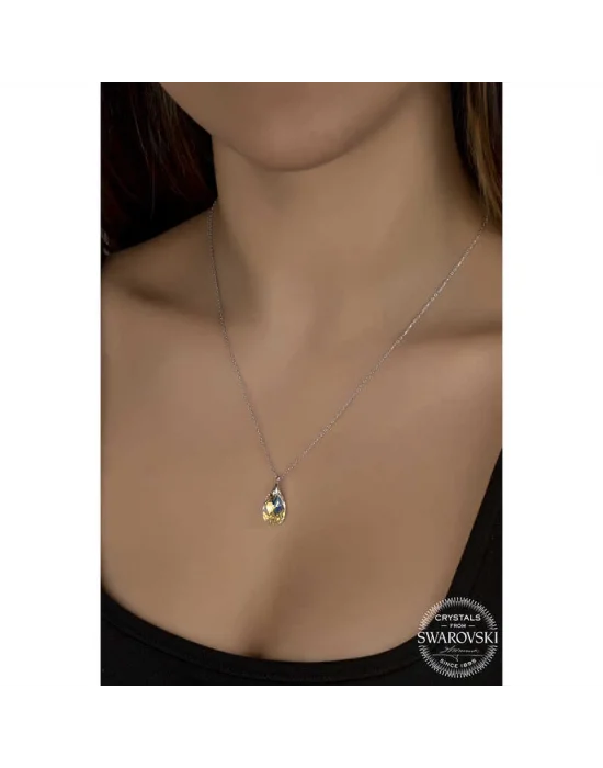 Swarovski Crystal Taşlı Damla Gümüş Kadın Kolye