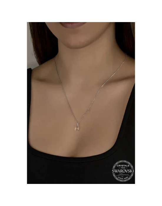 Swarovski Crystal Taşlı Drop Kesim Gümüş Kadın Kolye