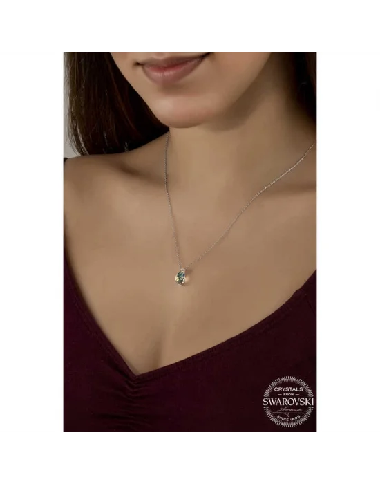 Swarovski Crystal Taşlı Drop Kesim Gümüş Kadın Kolye