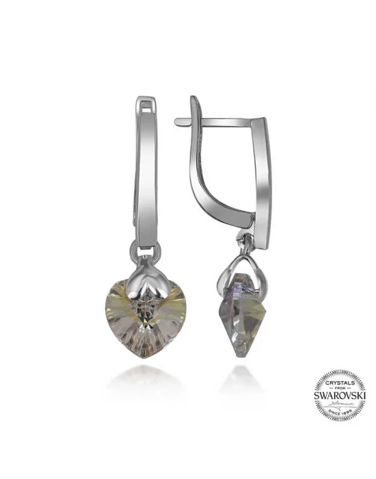 Swarovski Crystal Taşlı Gümüş Beyaz Kalp Sallantılı Kadın Küpe