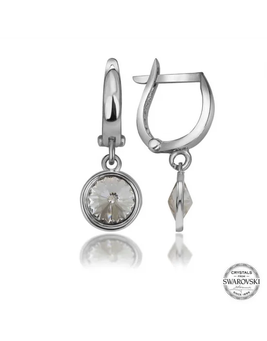 Swarovski Crystal Taşlı Gümüş Beyaz Sallantılı Kadın Küpe