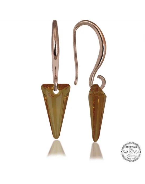 Swarovski Crystal Taşlı Gümüş Sarı Taşlı Üçgen Sallantılı Kadın Küpe