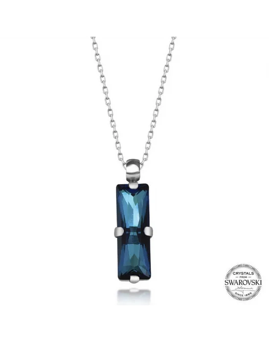 Swarovski Crystal Taşlı Mavi Baget Gümüş Kadın Kolye