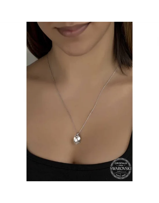 Swarovski Crystal Taşlı Oval Gümüş Kadın Kolye