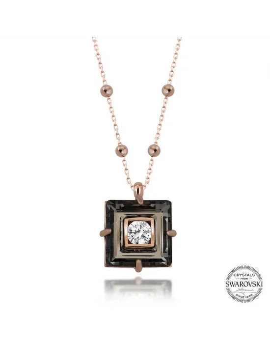 Swarovski Crystal Taşlı Rose Top Zincir Siyah Elmas Gümüş Kadın Kolye
