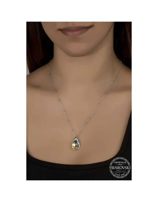 Swarovski Crystal Taşlı Top Zincir Damla Gümüş Kadın Kolye