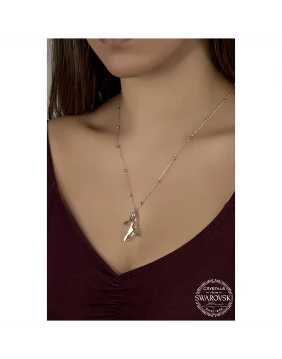 Swarovski Crystal Taşlı Top Zincir Mercan Gümüş Kadın Kolye