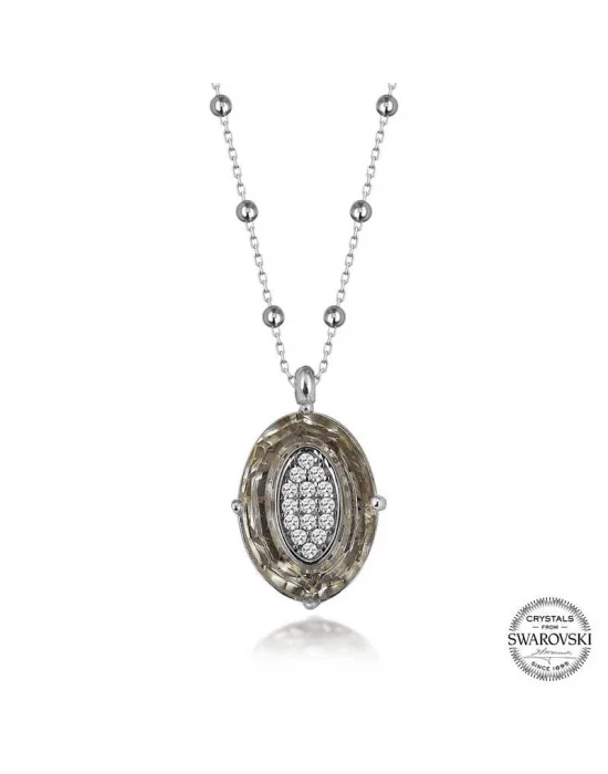 Swarovski Crystal Taşlı Top Zincir Oval Gümüş Kadın Kolye