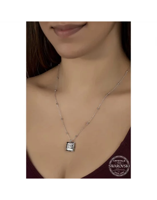 Swarovski Crystal Taşlı Top Zincir Siyah Elmas Gümüş Kadın Kolye