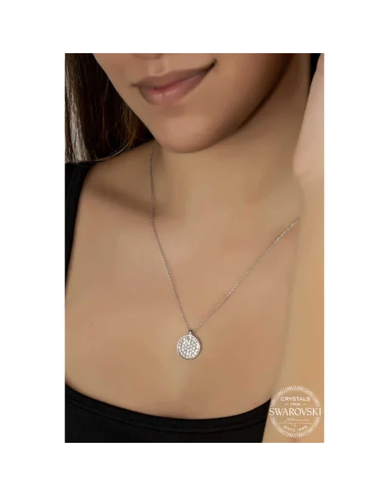 Swarovski Crystal Taşlı Yuvarlak Gümüş Kadın Kolye