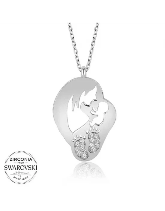 Swarovski Taşlı Gümüş Anne Bebek Bayan Kolye