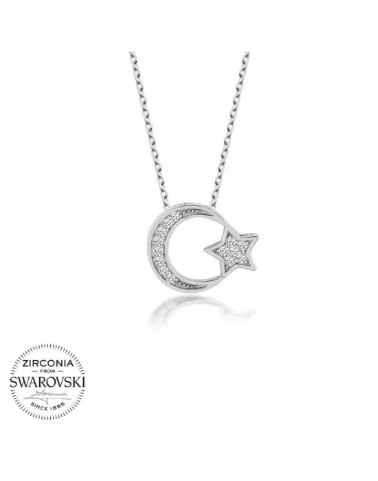 Swarovski Taşlı Gümüş Ayyıldız Bayan Kolye