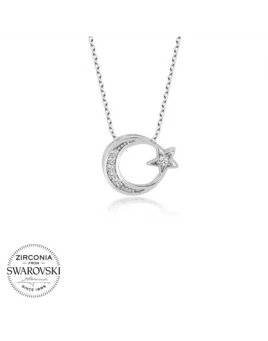 Swarovski Taşlı Gümüş Ayyıldız Bayan Kolye