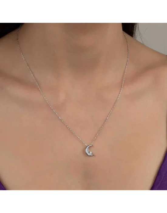 Swarovski Taşlı Gümüş Ayyıldız Bayan Kolye