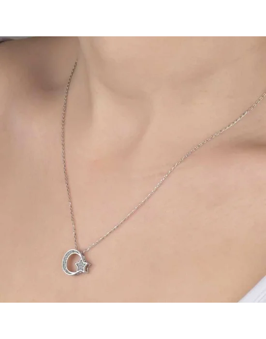 Swarovski Taşlı Gümüş Ayyıldız Bayan Kolye