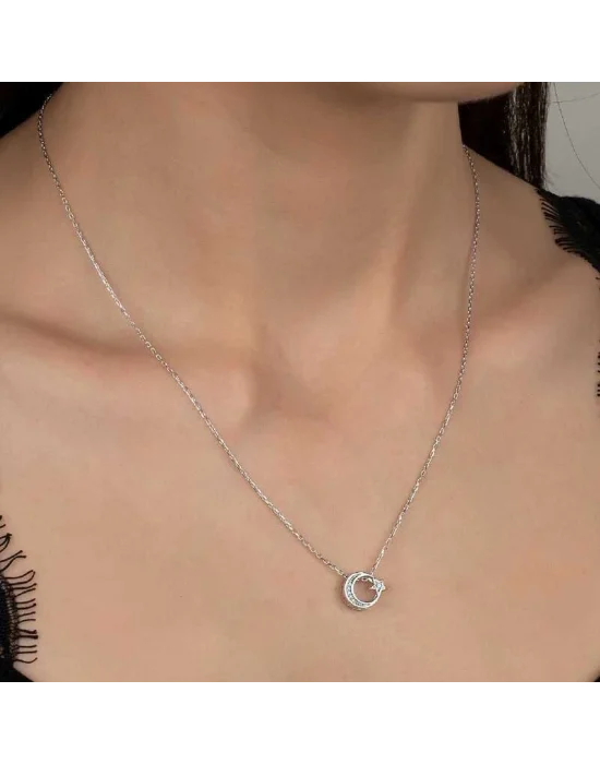 Swarovski Taşlı Gümüş Ayyıldız Bayan Kolye
