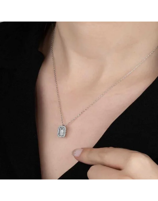 Swarovski Taşlı Gümüş Baget Bayan Kolye