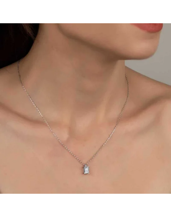 Swarovski Taşlı Gümüş Baget Tektaş Bayan Kolye