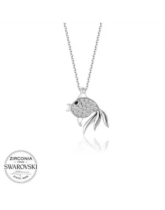 Swarovski Taşlı Gümüş Balık Bayan Kolye