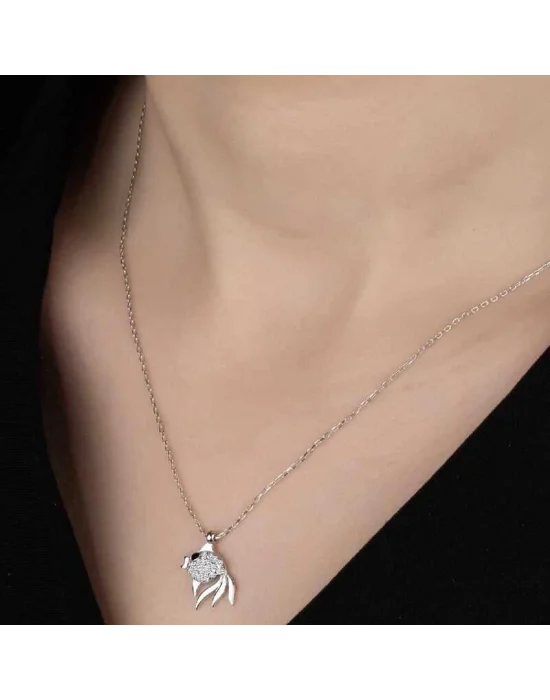 Swarovski Taşlı Gümüş Balık Bayan Kolye