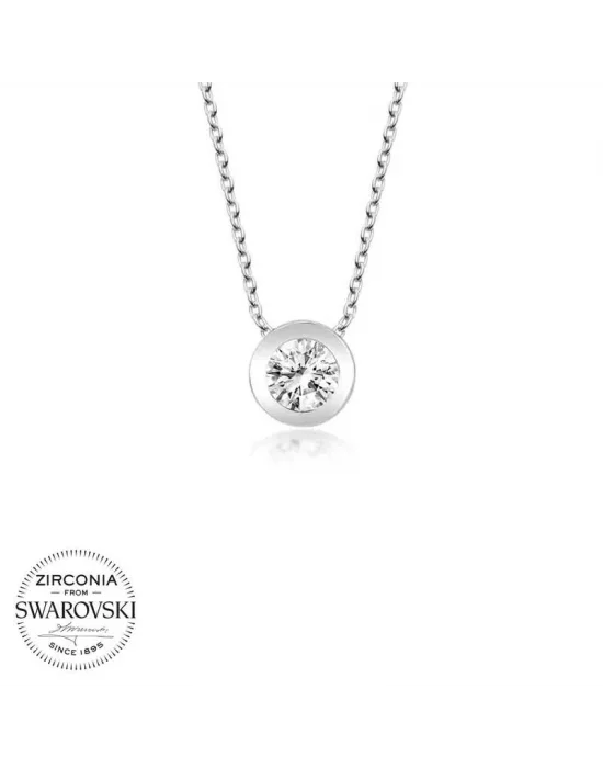 Swarovski Taşlı Gümüş Çember Tektaş Bayan Kolye