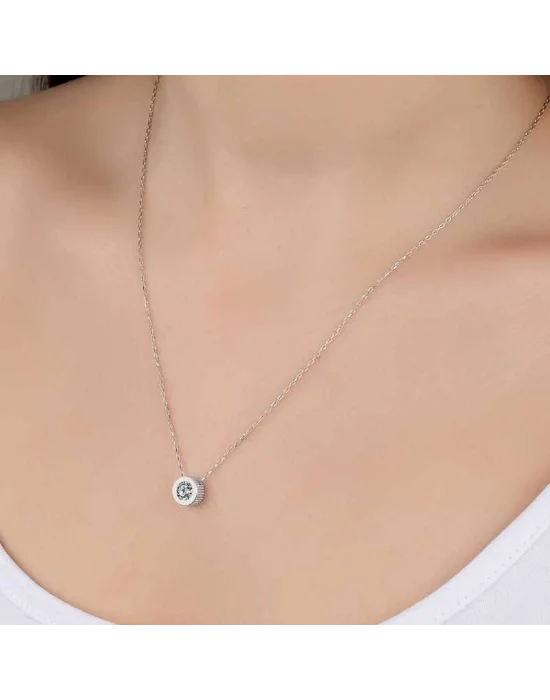 Swarovski Taşlı Gümüş Çember Tektaş Bayan Kolye