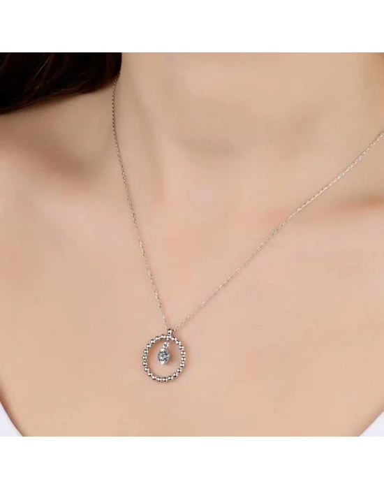 Swarovski Taşlı Gümüş Çember Tektaş Bayan Kolye