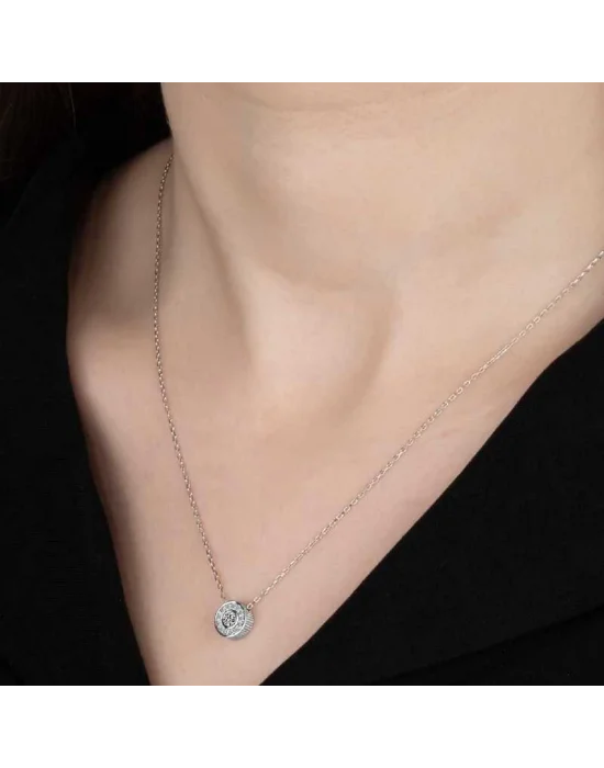 Swarovski Taşlı Gümüş Çember Tektaş Bayan Kolye
