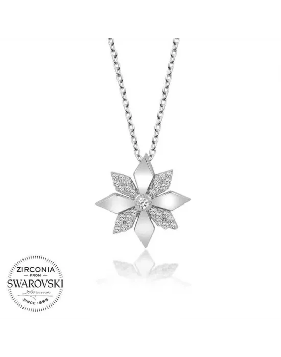 Swarovski Taşlı Gümüş Çiçek Bayan Kolye