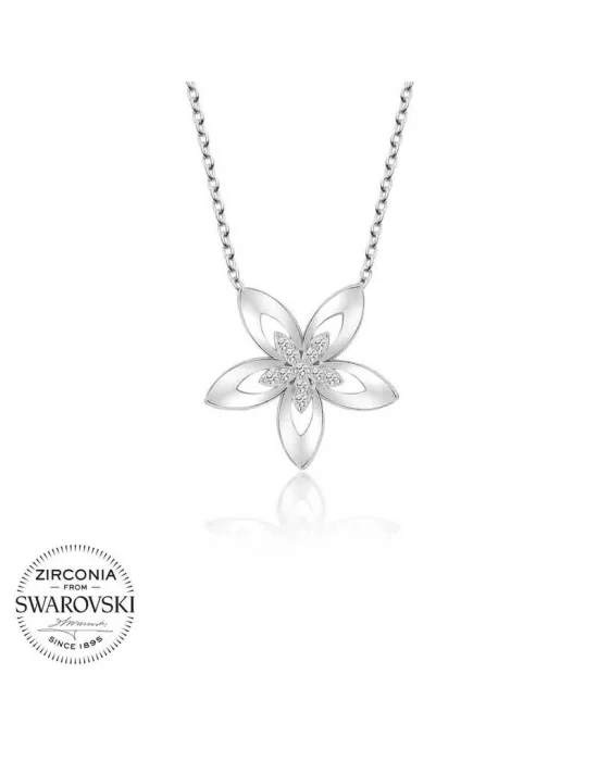 Swarovski Taşlı Gümüş Çiçek Bayan Kolye