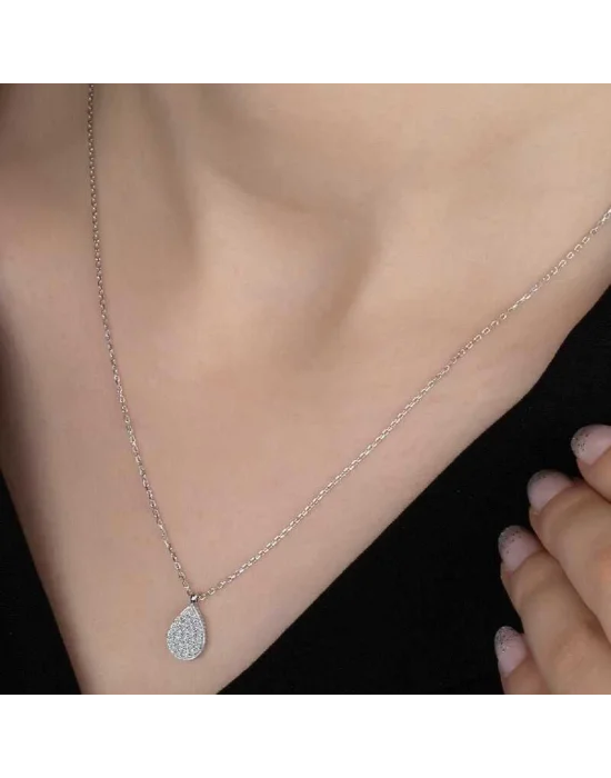 Swarovski Taşlı Gümüş Damla Bayan Kolye