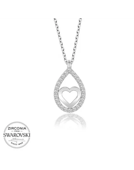 Swarovski Taşlı Gümüş Damla Kalp Bayan Kolye