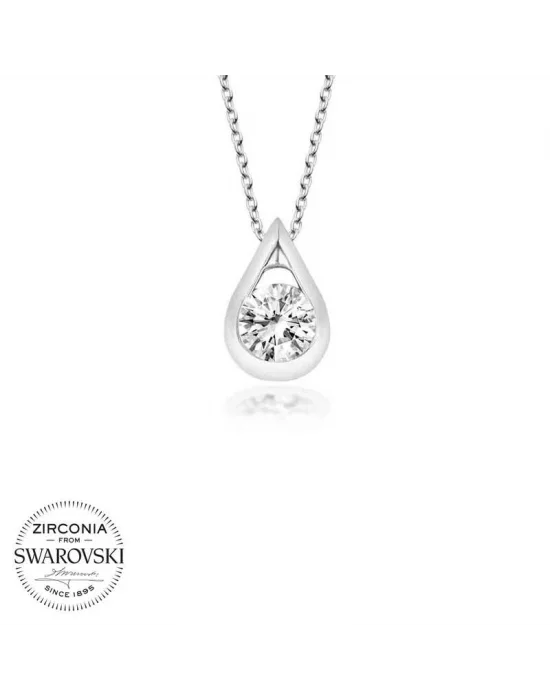 Swarovski Taşlı Gümüş Damla Tektaş Bayan Kolye